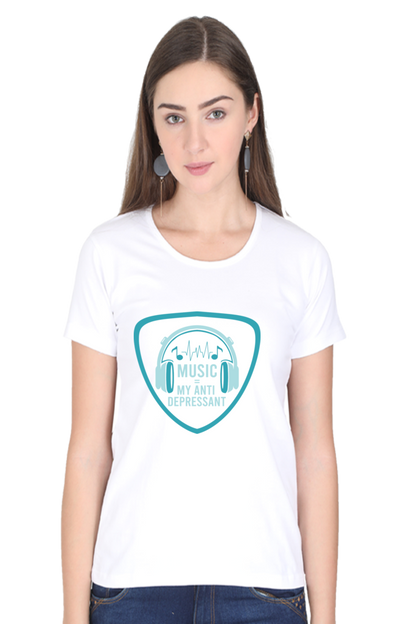 Women’s Round Neck Printed Music T-Shirts - Anit - Depressant