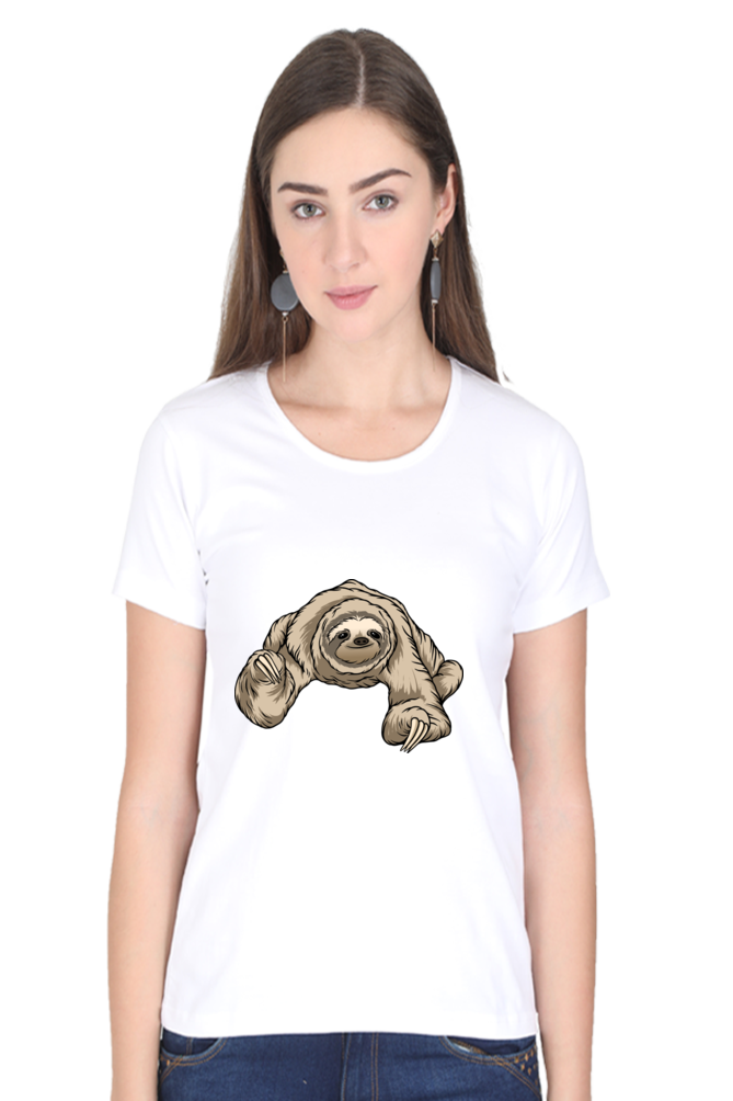 Women’s Round Neck Printed Sloth T-Shirts -  twerking sloth