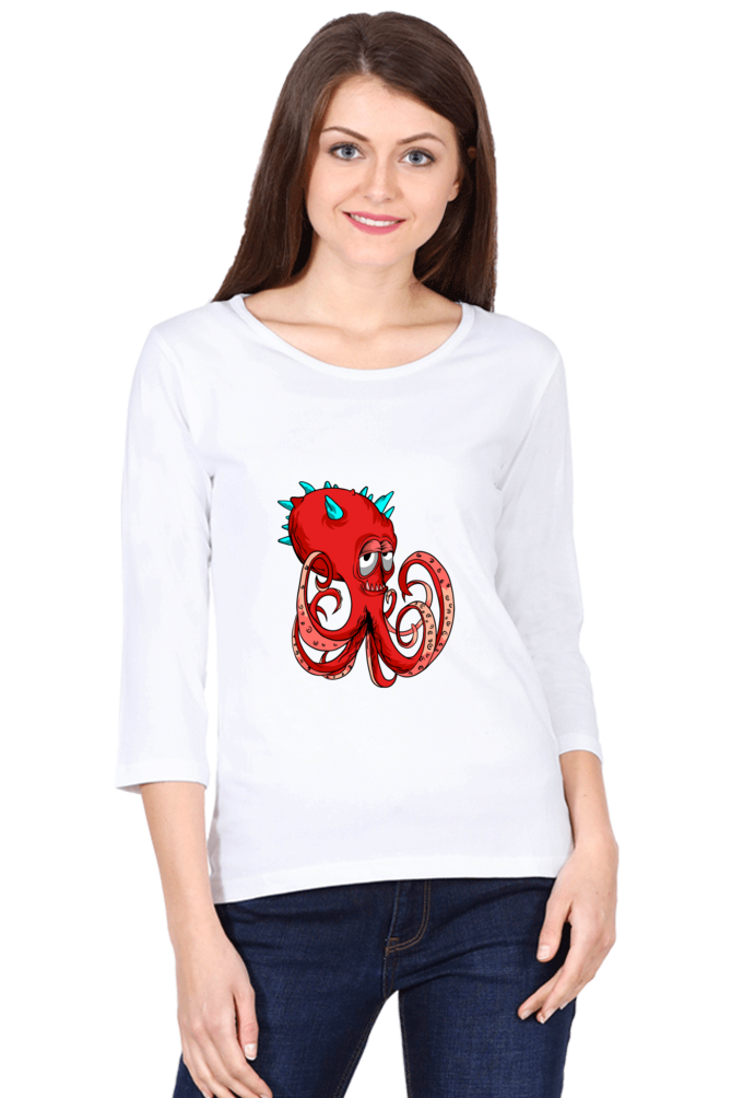 Women’s Full Sleeves Animal's & Monster's  T-Shirts - monster octopus