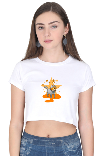 Women Animal's & Monster's  Crop Top -  stars & cat