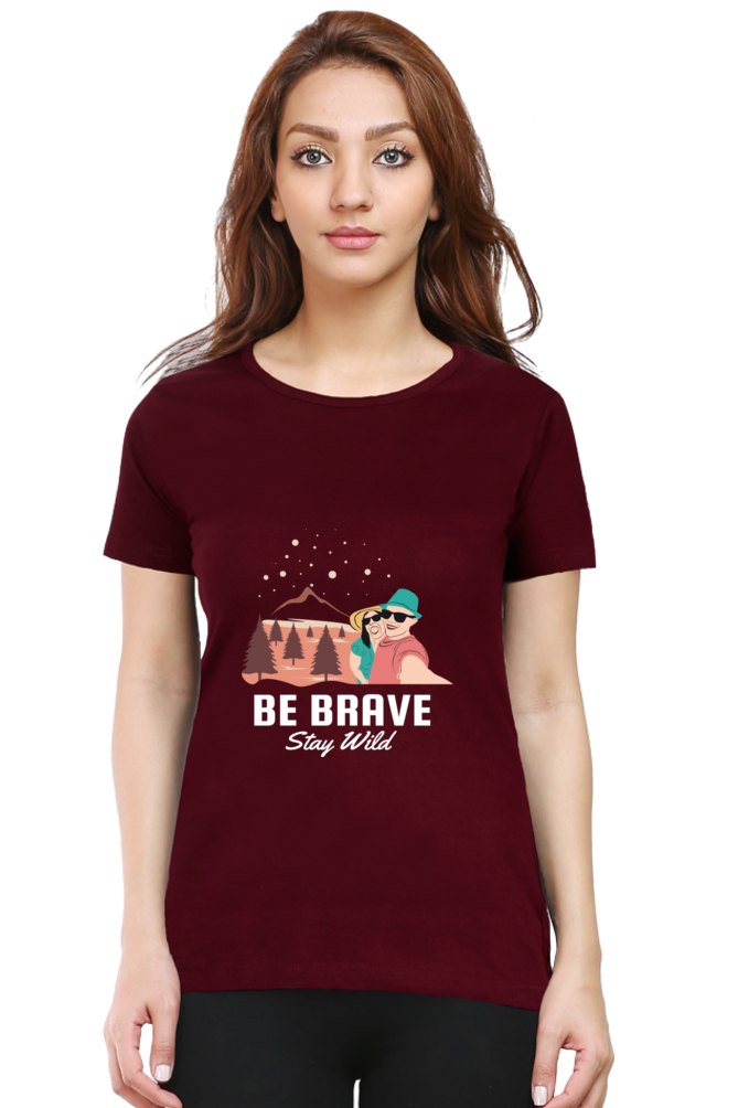 Women’s Round Neck Printed Adventure T-Shirts -  stay wild