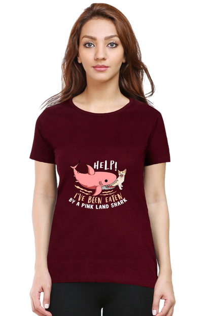 Women’s Round Neck Printed Funny & Queen SVG T-Shirts -  Shark