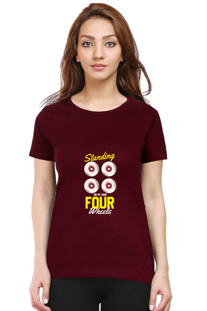 Women  Skateboard Half Sleeve T-Shirt - Four Wheels