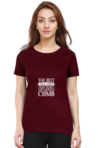Women’s Round Neck Printed Motivational T-Shirts -  Climb