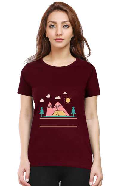 Women’s Round Neck Printed Adventure T-Shirts -  campfire