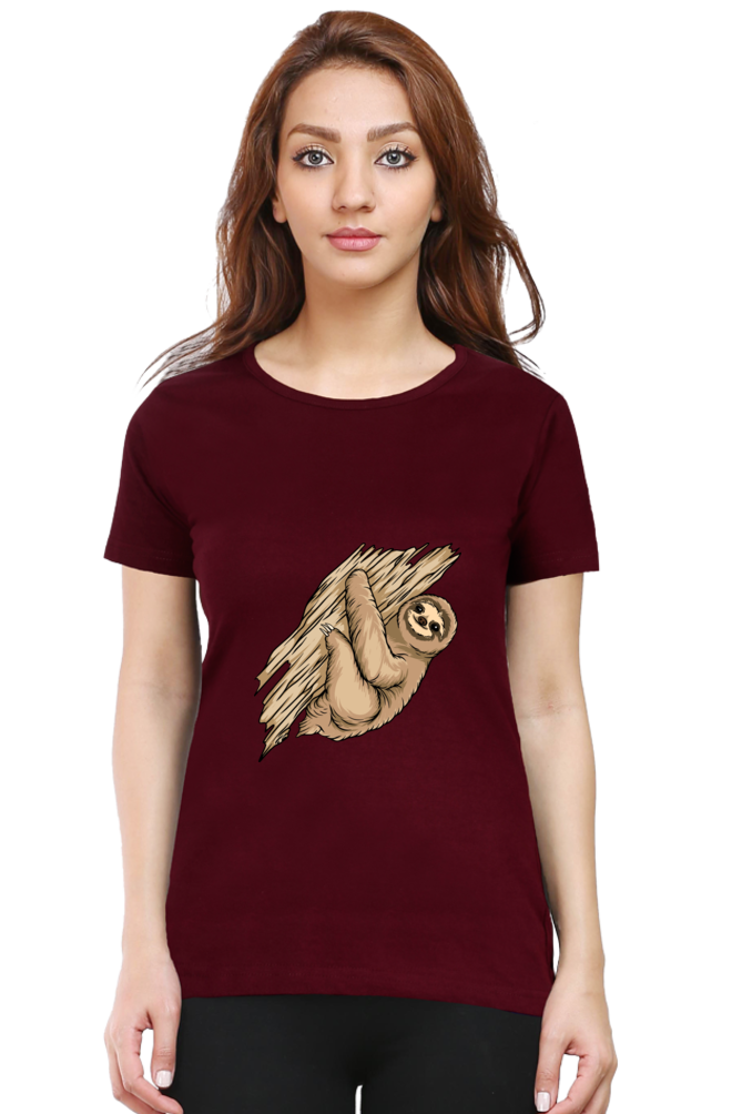 Women’s Round Neck Printed Sloth T-Shirts -  sloth baby hug