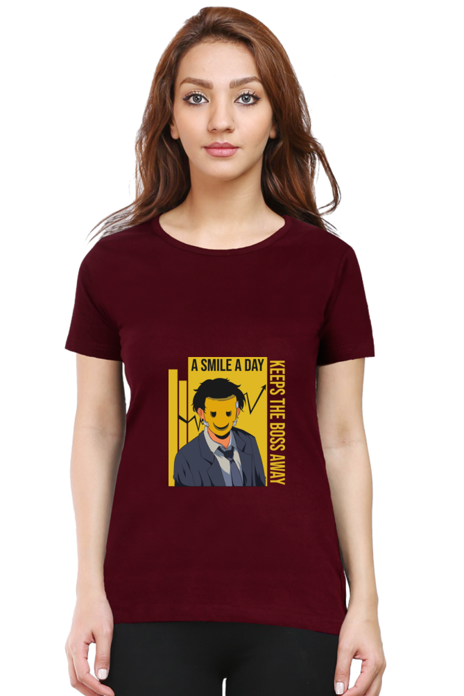 Women’s Round Neck Printed Motivational T-Shirts -  Smile