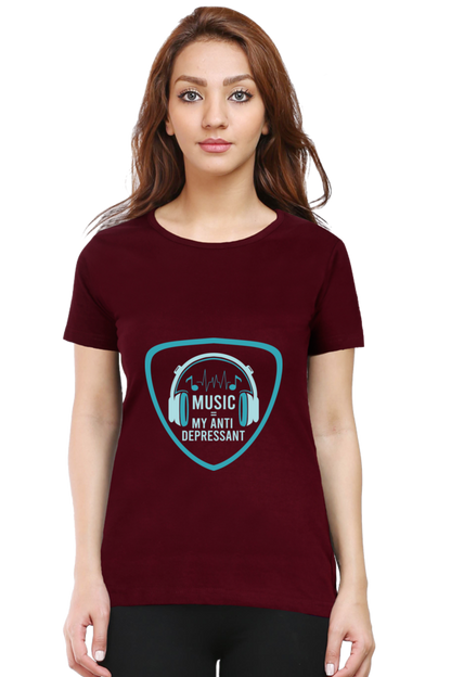 Women’s Round Neck Printed Music T-Shirts - Anit - Depressant