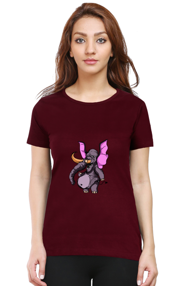 Women’s Round Neck Printed Animal's & Monster's T-Shirts - monster elephant