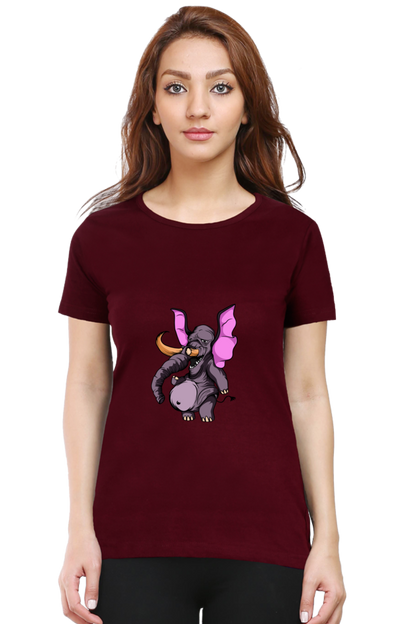 Women’s Round Neck Printed Animal's & Monster's T-Shirts - monster elephant