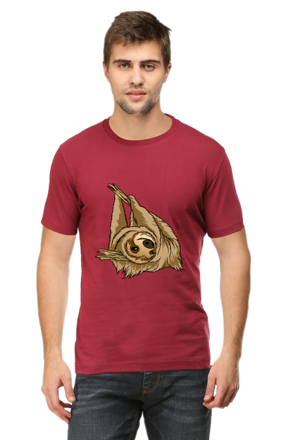 Men's Round Neck Sloth T-Shirt - say cheese