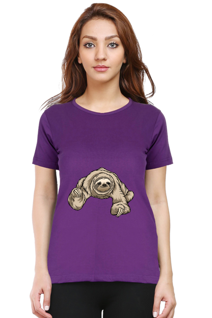 Women’s Round Neck Printed Sloth T-Shirts -  twerking sloth
