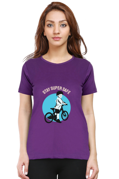 Women’s Round Neck Printed Rider T-Shirts -  super safe
