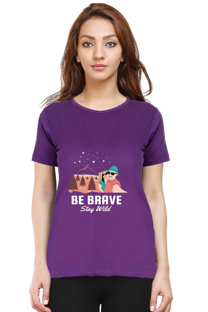 Women’s Round Neck Printed Adventure T-Shirts -  stay wild