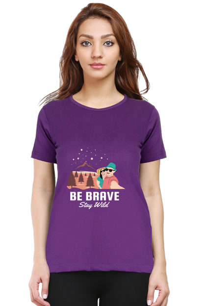 Women’s Round Neck Printed Adventure T-Shirts -  stay wild