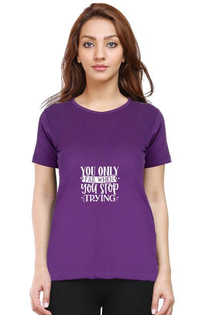 Women’s Round Neck Printed Motivational T-Shirts -  Trying