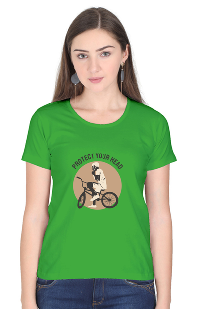 Women’s Round Neck Printed Rider T-Shirts -  protect head
