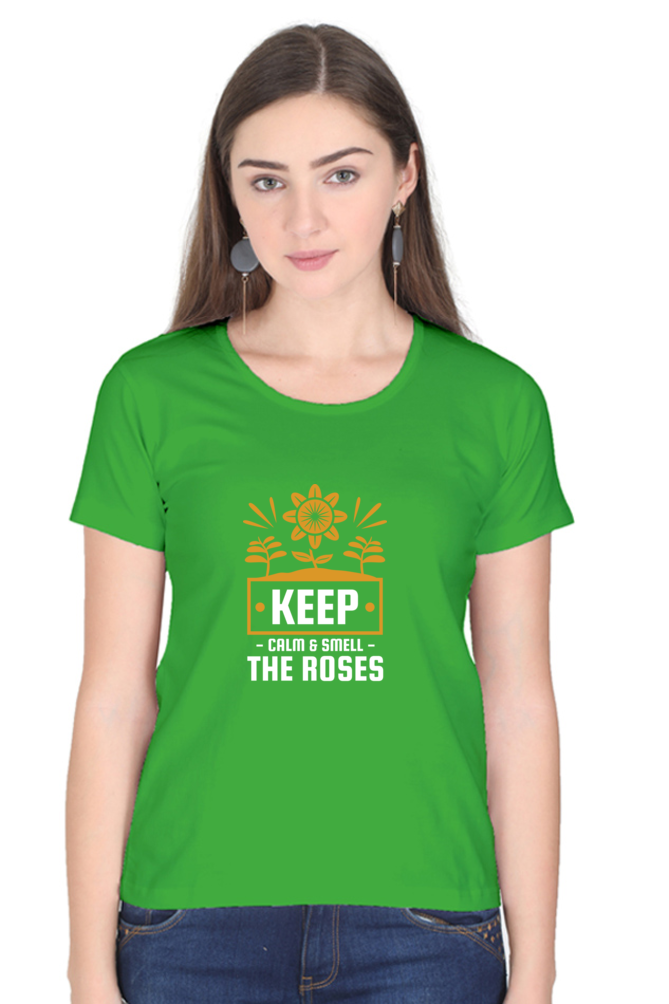 Women’s Round Neck Printed Gardening T-Shirts - keep calm