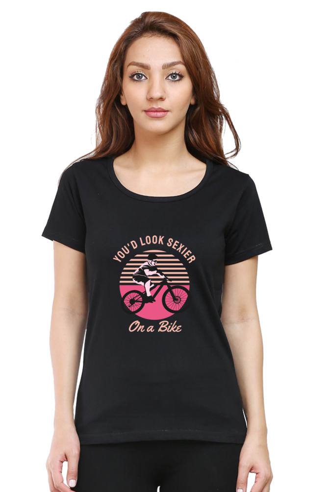 Women’s Round Neck Printed Rider T-Shirts -  on bike