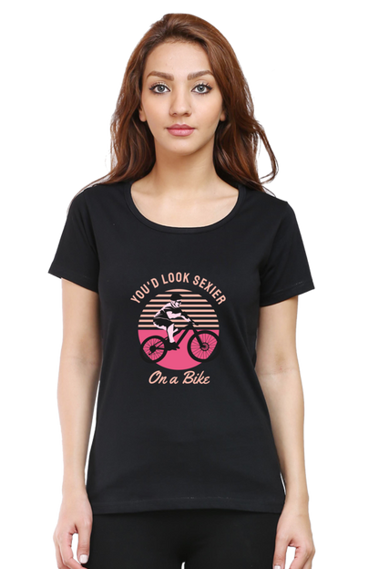Women’s Round Neck Printed Rider T-Shirts -  on bike