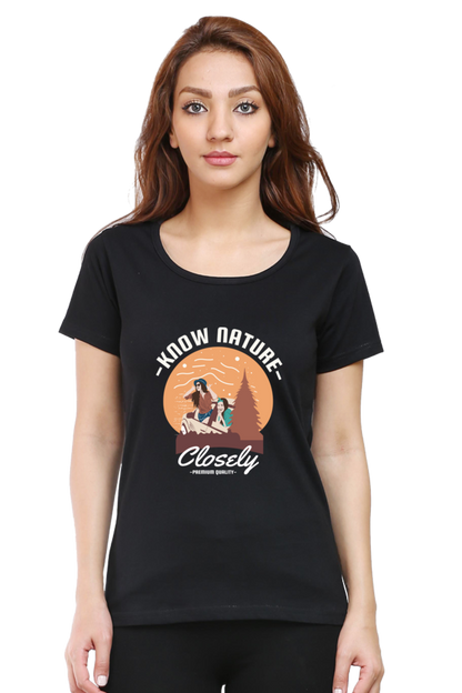 Women’s Round Neck Printed Adventure T-Shirts -  know nature