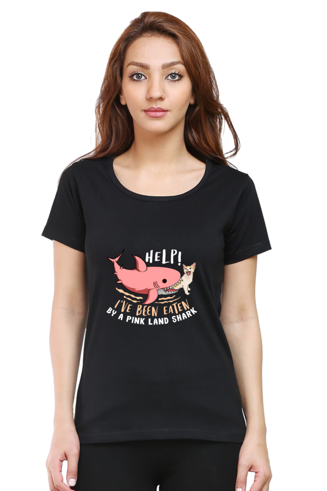 Women’s Round Neck Printed Funny & Queen SVG T-Shirts -  Shark
