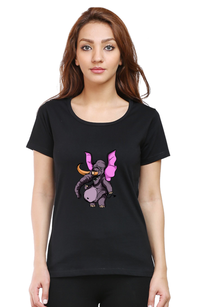 Women’s Round Neck Printed Animal's & Monster's T-Shirts - monster elephant