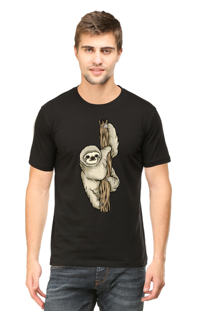 Men's Round Neck Sloth T-Shirt - keep smiling