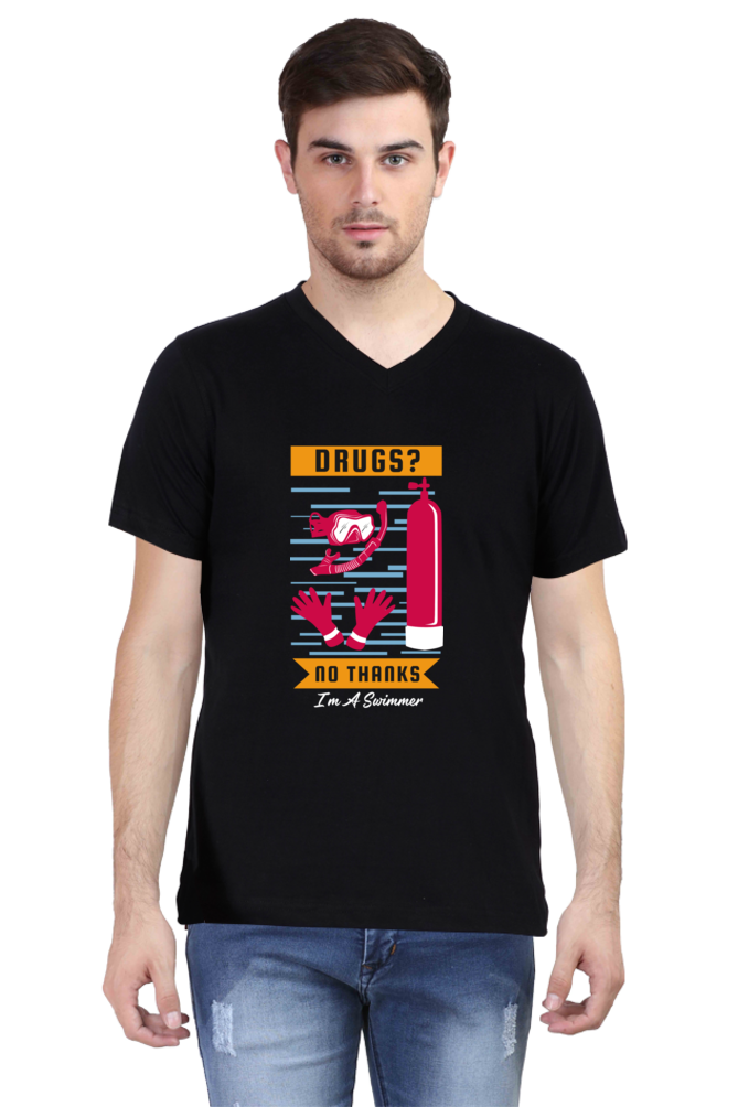 Men's Swimming V Neck T-Shirt - No Thanks
