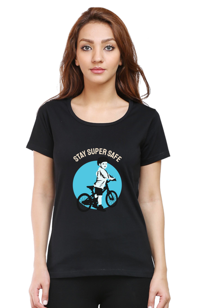 Women’s Round Neck Printed Rider T-Shirts -  super safe