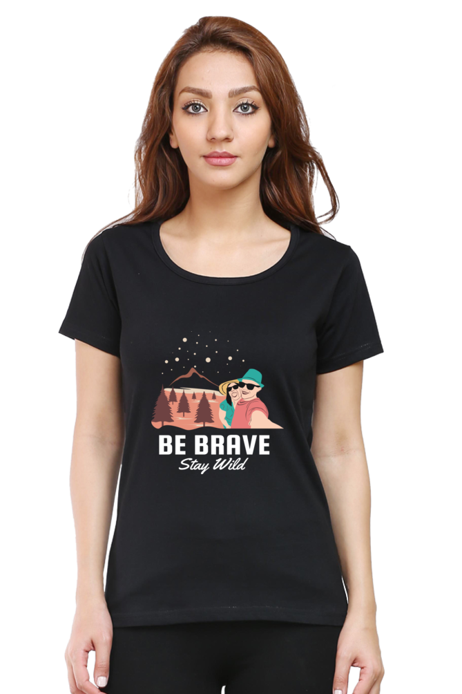 Women’s Round Neck Printed Adventure T-Shirts -  stay wild