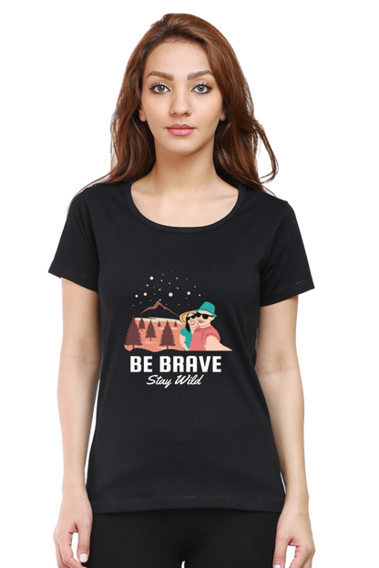 Women’s Round Neck Printed Adventure T-Shirts -  stay wild