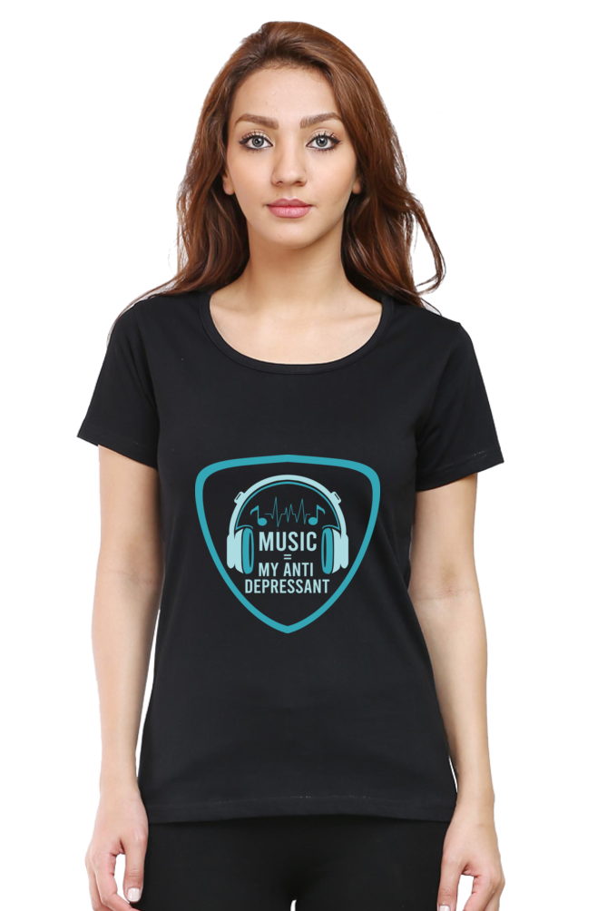 Women’s Round Neck Printed Music T-Shirts - Anit - Depressant