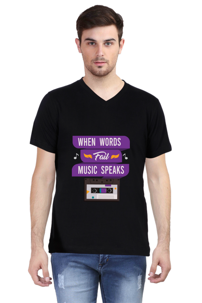 Men's V Neck T-Shirt - Music Speaks