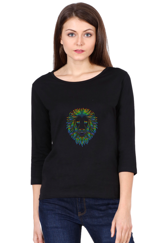 Women’s Round Neck Stones T-Shirts - Lion Face