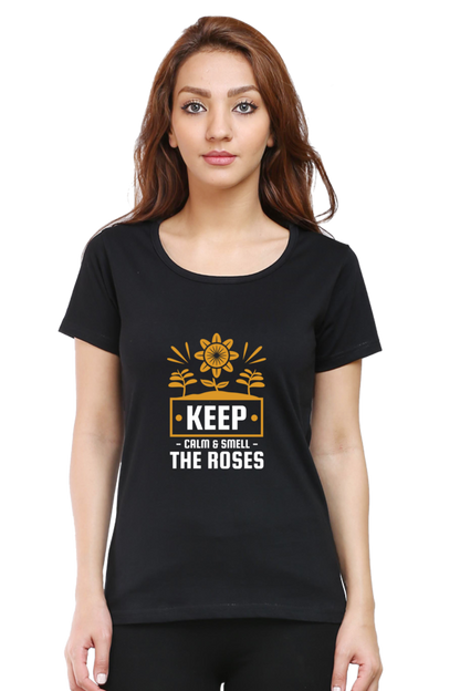 Women’s Round Neck Printed Gardening T-Shirts - keep calm