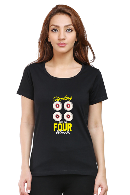 Women  Skateboard Half Sleeve T-Shirt - Four Wheels