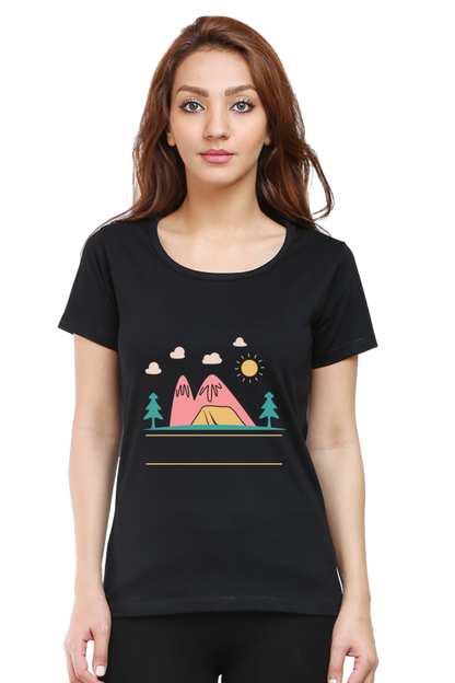 Women’s Round Neck Printed Adventure T-Shirts -  campfire