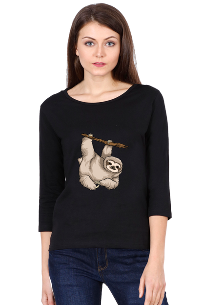 Women Sloth Full Sleeve T-Shirt - baby with small pony
