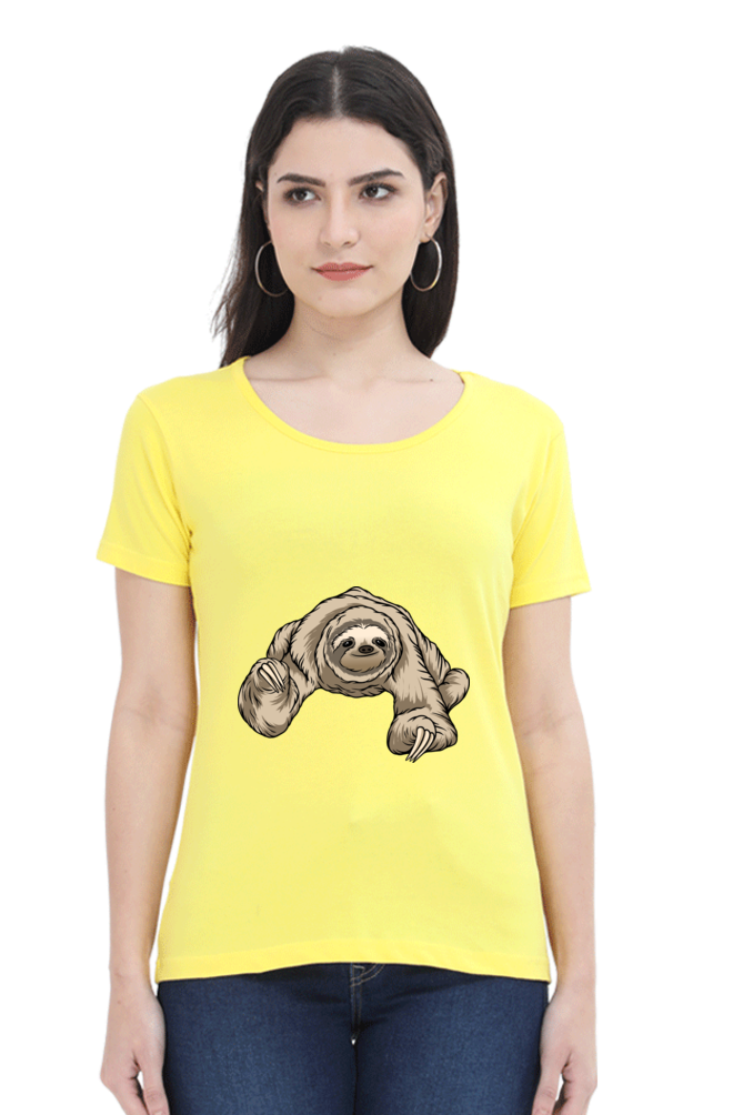 Women’s Round Neck Printed Sloth T-Shirts -  twerking sloth