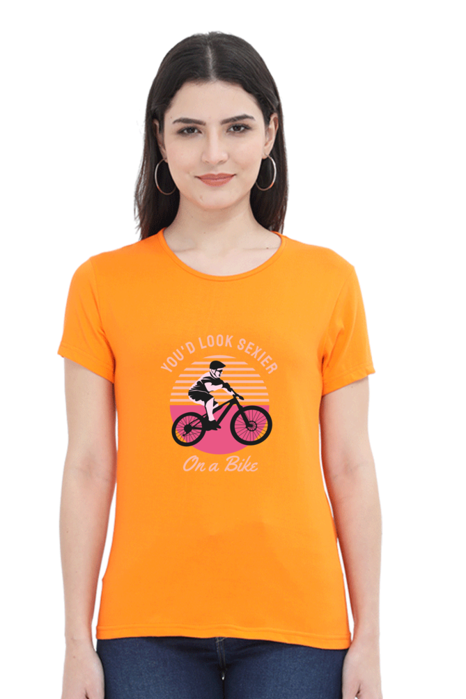 Women’s Round Neck Printed Rider T-Shirts -  on bike