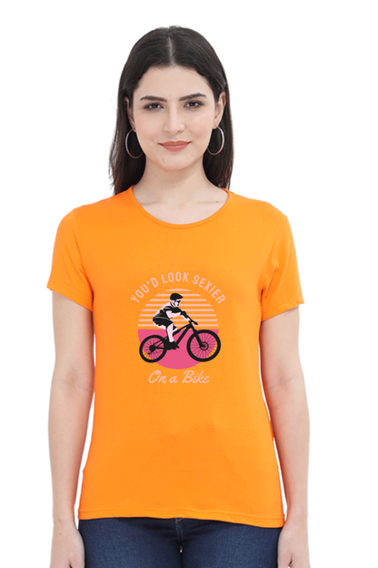 Women’s Round Neck Printed Rider T-Shirts -  on bike