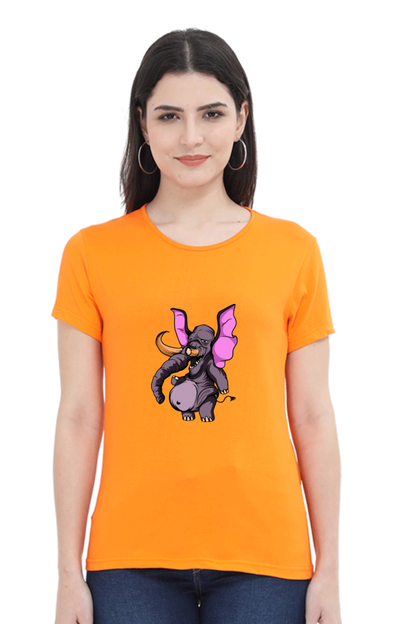 Women’s Round Neck Printed Animal's & Monster's T-Shirts - monster elephant