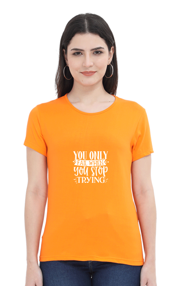 Women’s Round Neck Printed Motivational T-Shirts -  Trying