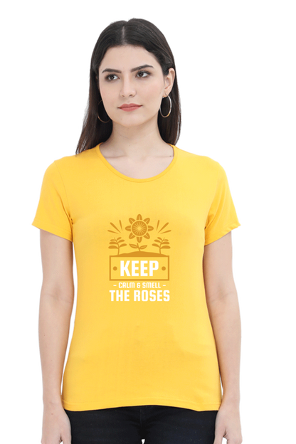Women’s Round Neck Printed Gardening T-Shirts - keep calm