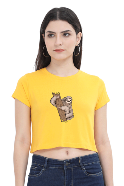 Women Sloth Crop Top - wood hug