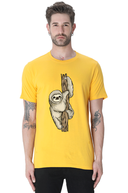 Men's Round Neck Sloth T-Shirt - keep smiling
