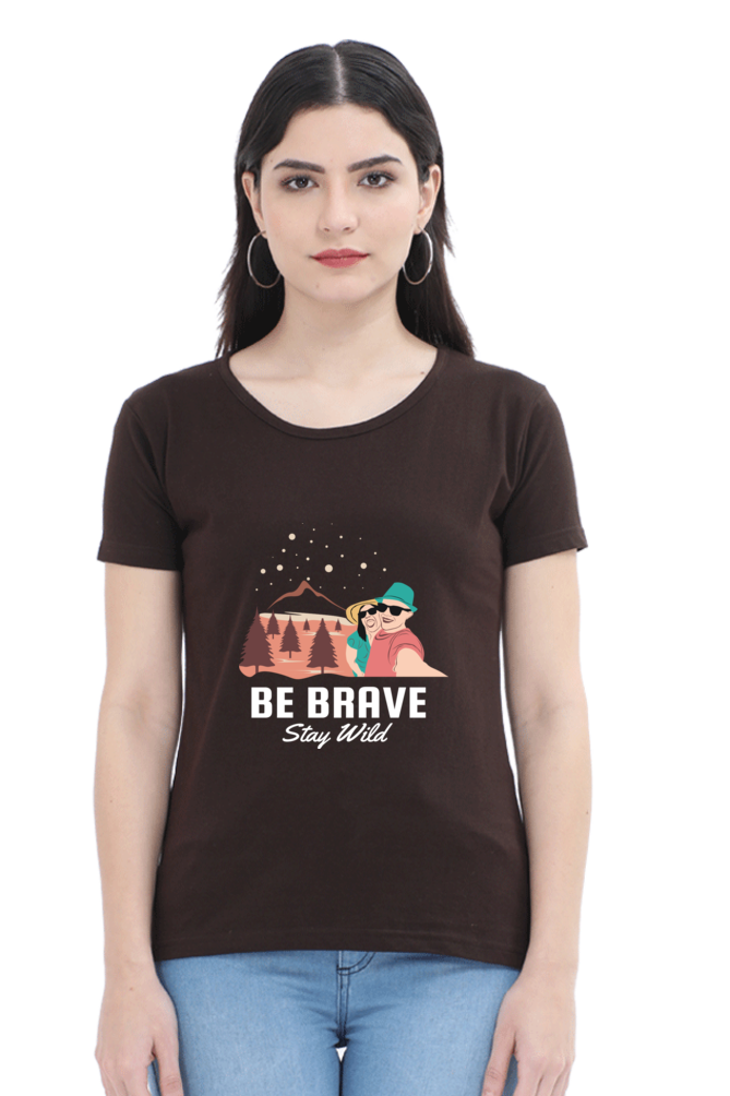 Women’s Round Neck Printed Adventure T-Shirts -  stay wild