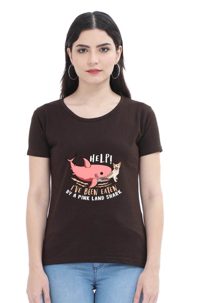 Women’s Round Neck Printed Funny & Queen SVG T-Shirts -  Shark