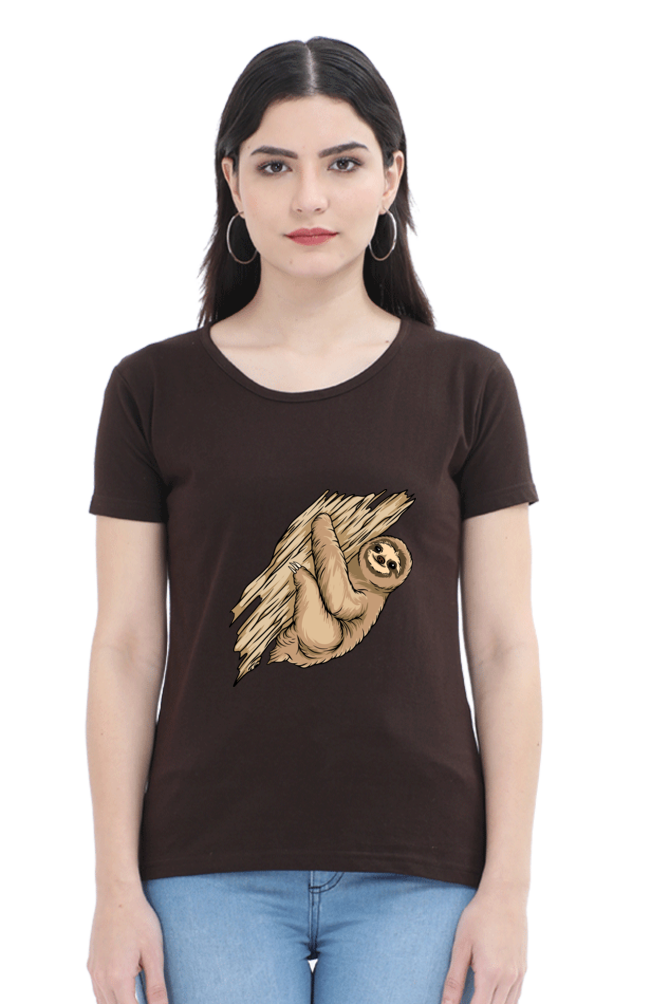 Women’s Round Neck Printed Sloth T-Shirts -  sloth baby hug